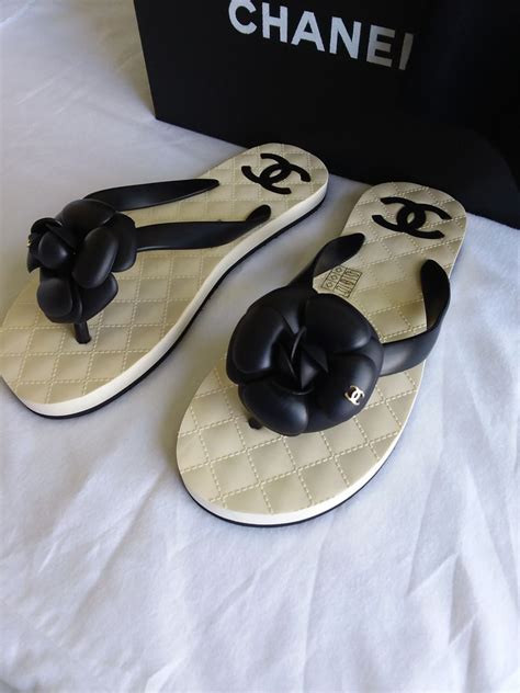 chanel flip flops flower